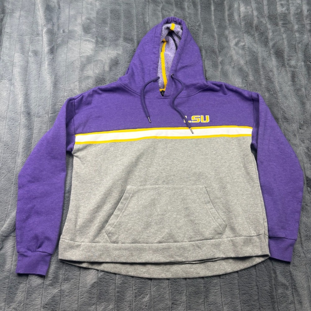 Colosseum LSU Tigers Womens Purple Grey Colorblock Hoodie Sweatshirt Large
